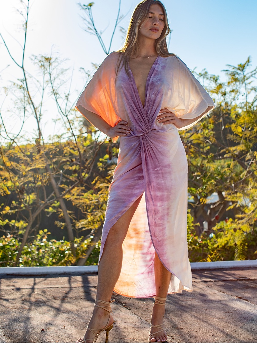 Young Fabulous & Broke Siren Maxi Dress Lilac Orange Tie Dye M